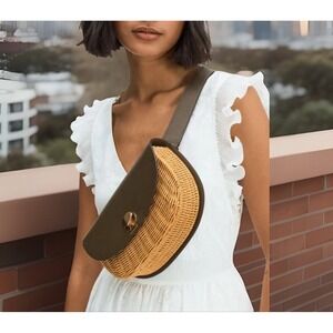 Kate Spade New York‎ Nicola Wicker Spade Twist Lock Convertible Sling Bag Olive